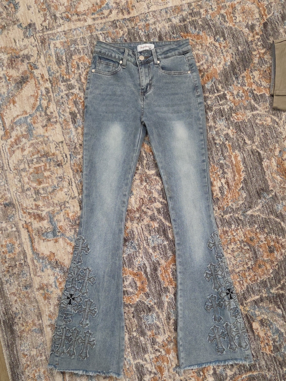 Bamboo Women's Light Blue Cross Embroidered Flare Jeans Size 1 (25)